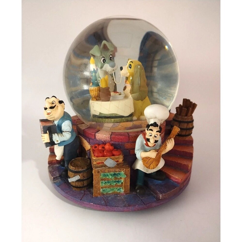 Disney Lady and the Tramp Snowglobe Light-up Music Box "Bella Notte" Perfect ❤